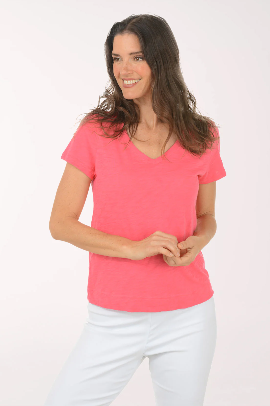 Solid 100% Cotton V-Neck Tee - Image 9