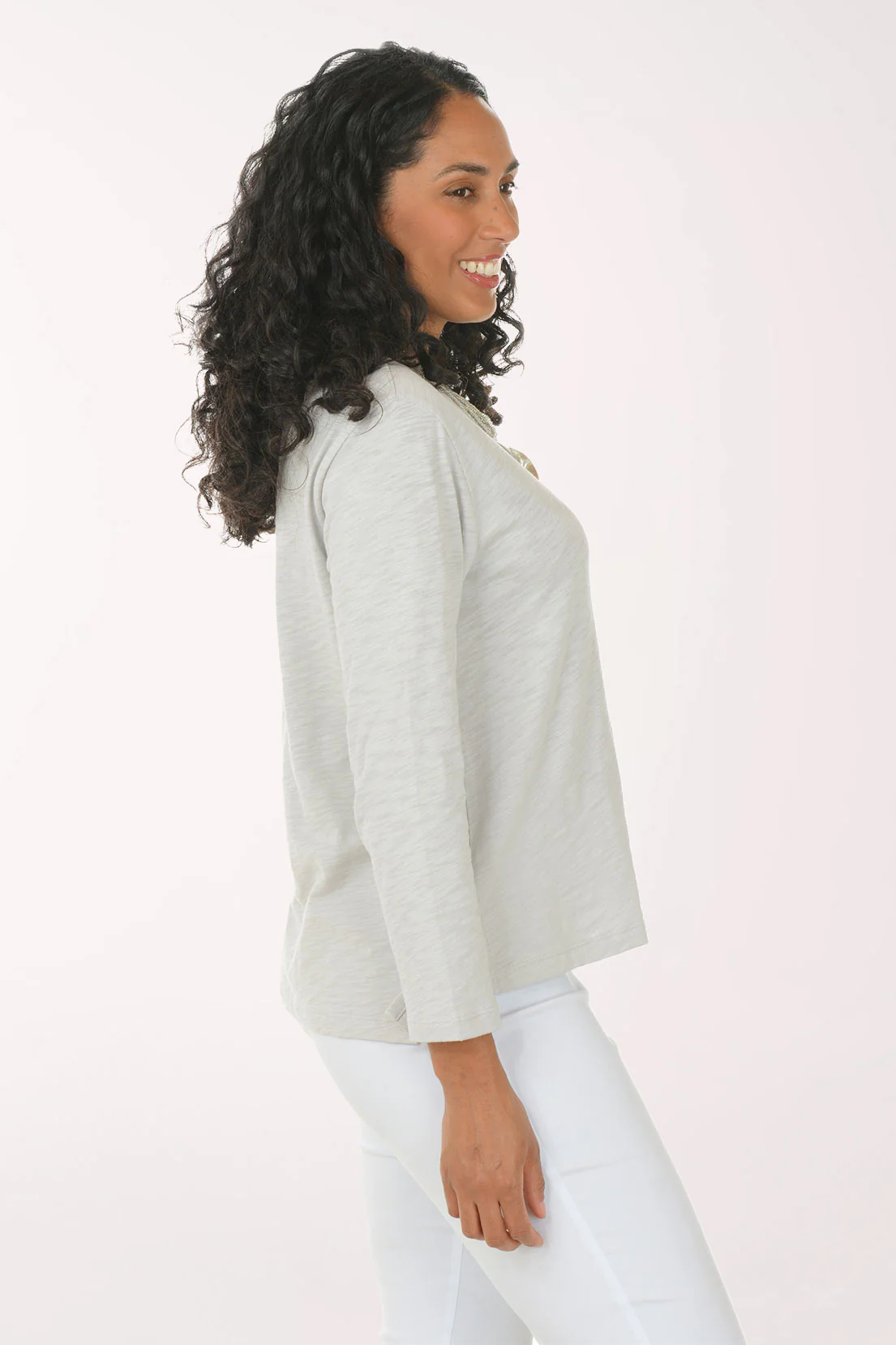 Solid 100% Cotton 3/4 Sleeve Top - Image 2