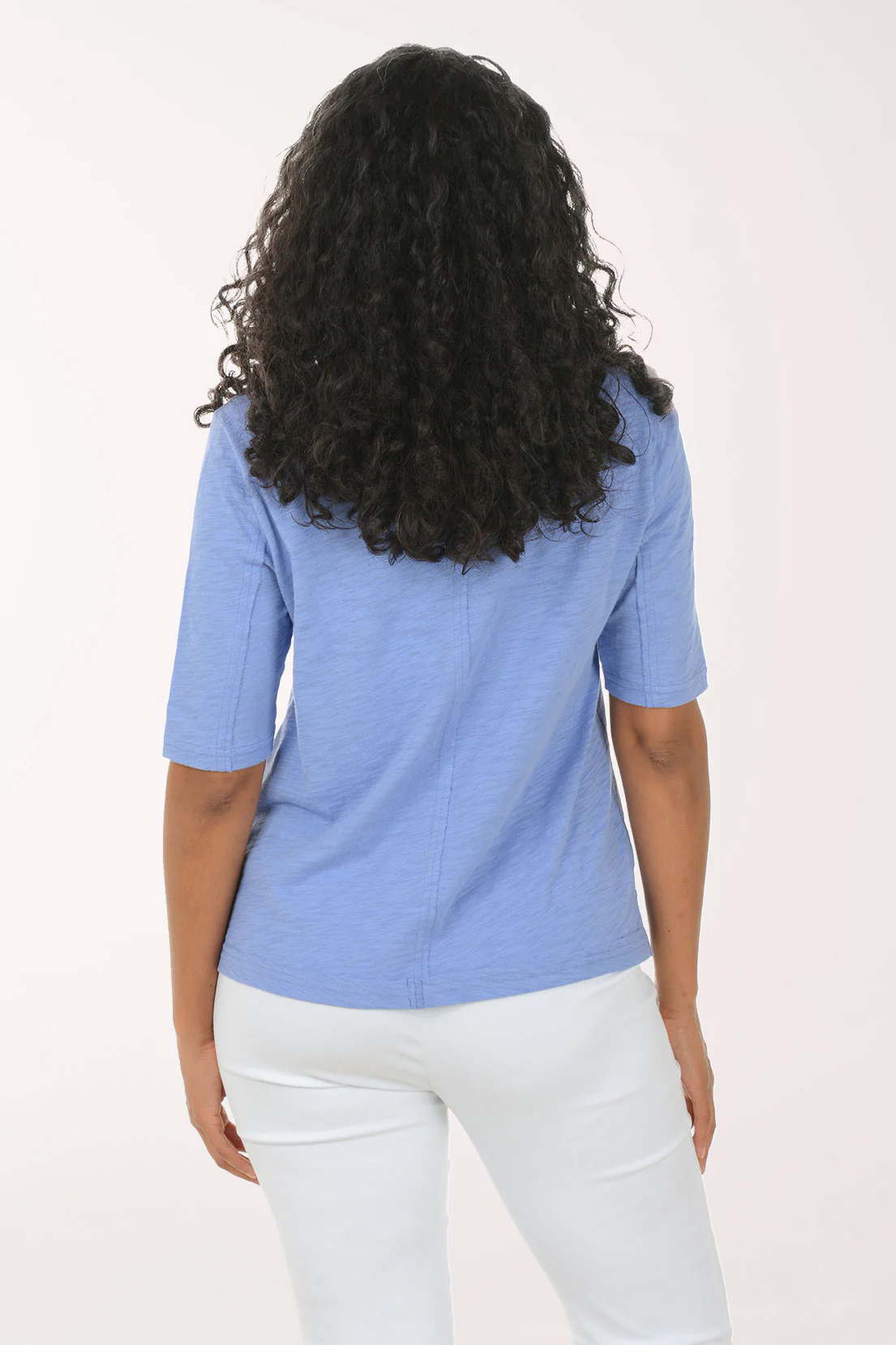 Solid 100% Cotton Seamed Elbow Sleeve Tee - Image 3