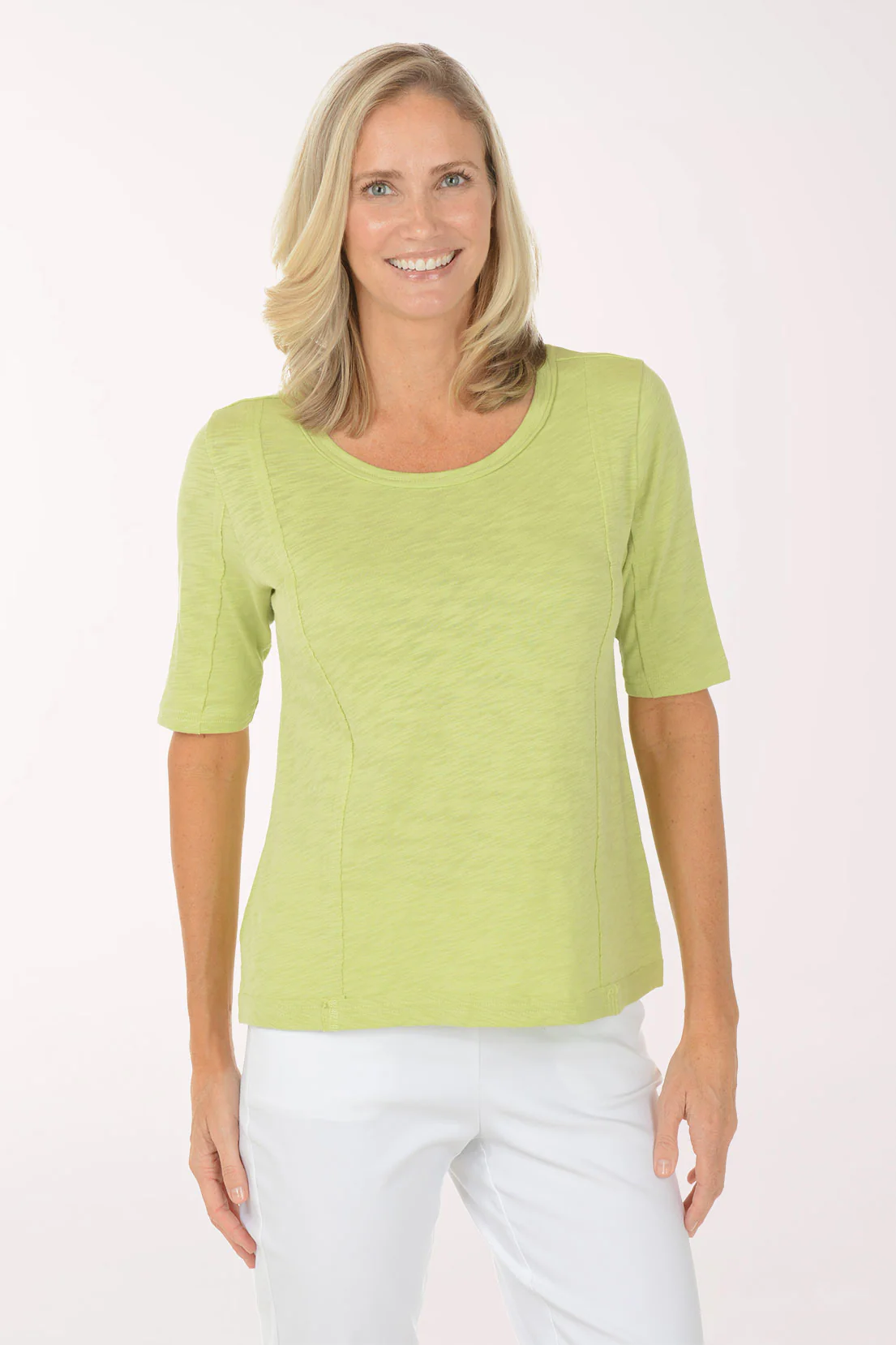 Solid 100% Cotton Seamed Elbow Sleeve Tee - Image 5