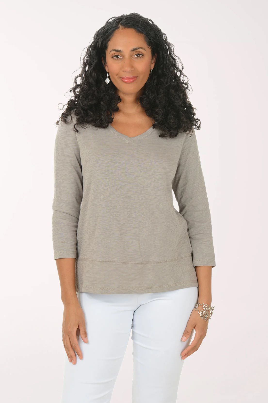 Solid 100% Cotton V-Neck Top - Image 5