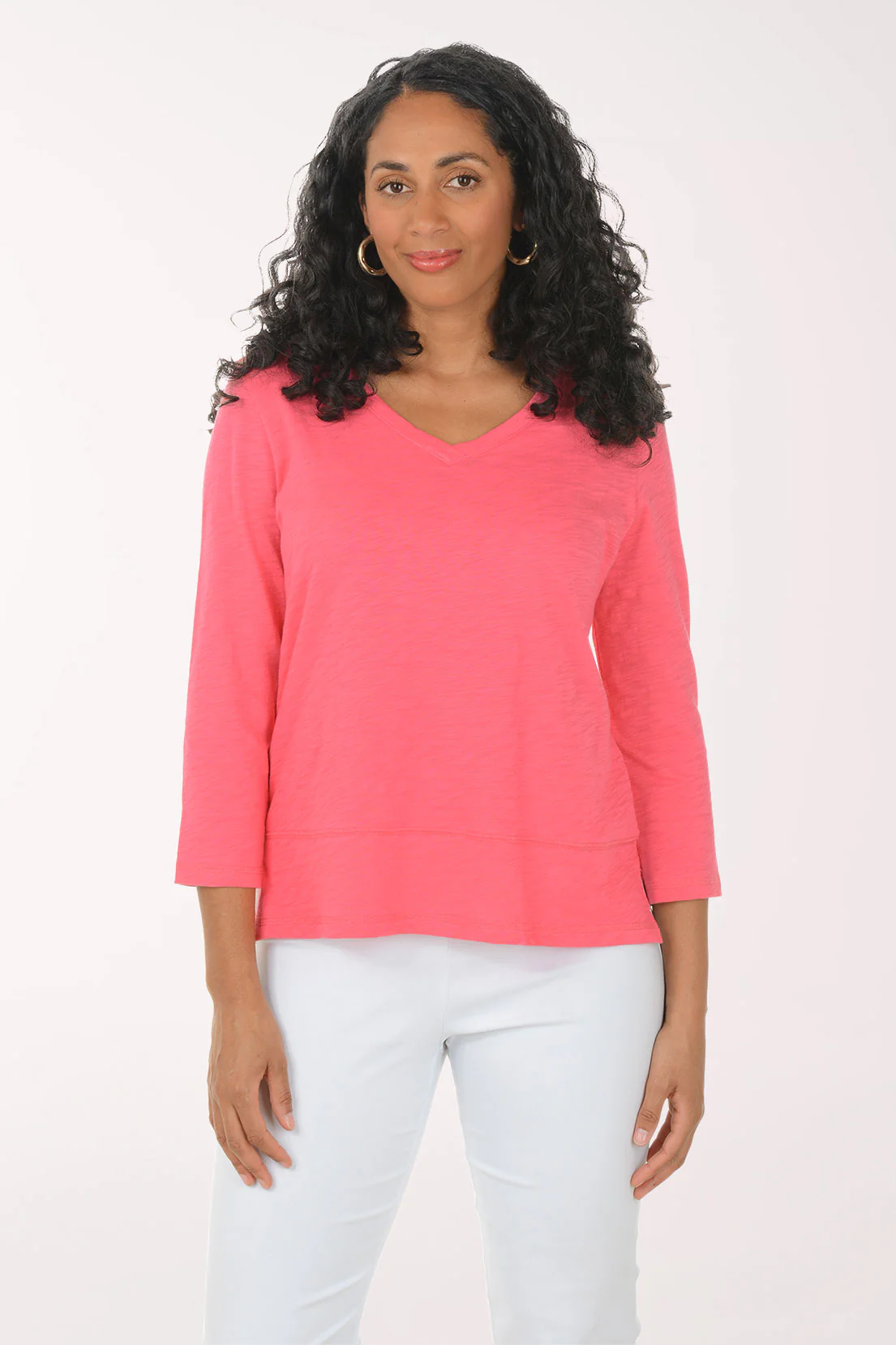 Solid 100% Cotton V-Neck Top - Image 6