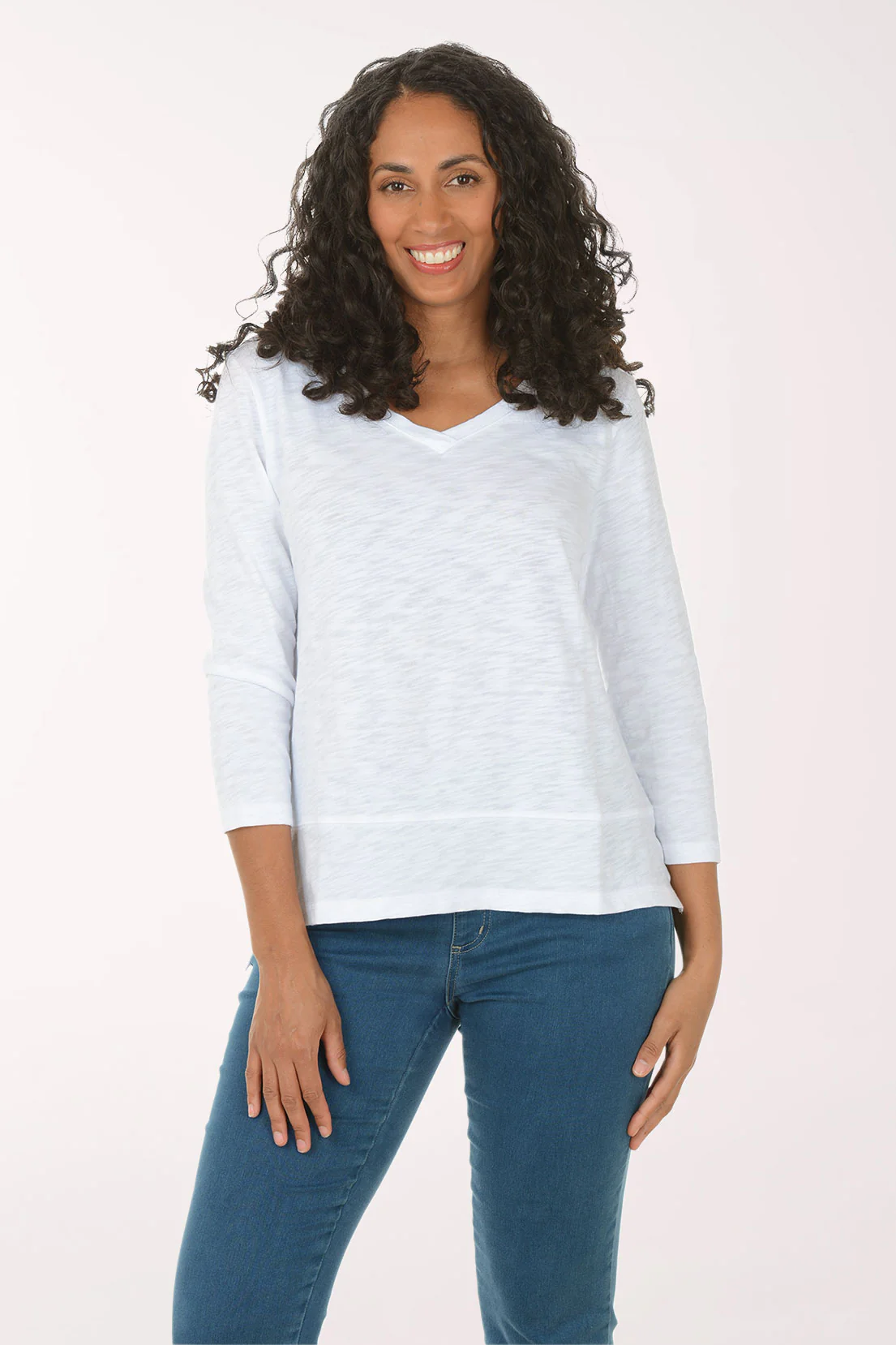 Solid 100% Cotton V-Neck Top - Image 7