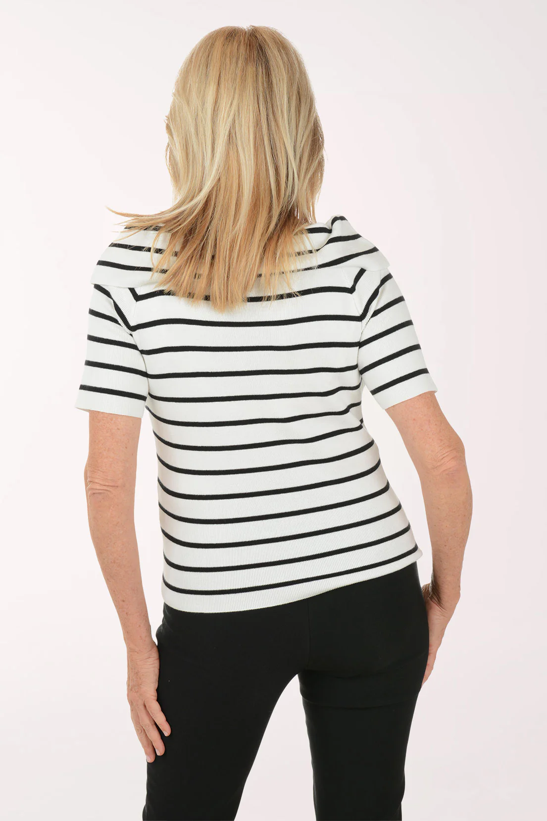 Striped Boatneck Short Sleeve Sweater - Image 3