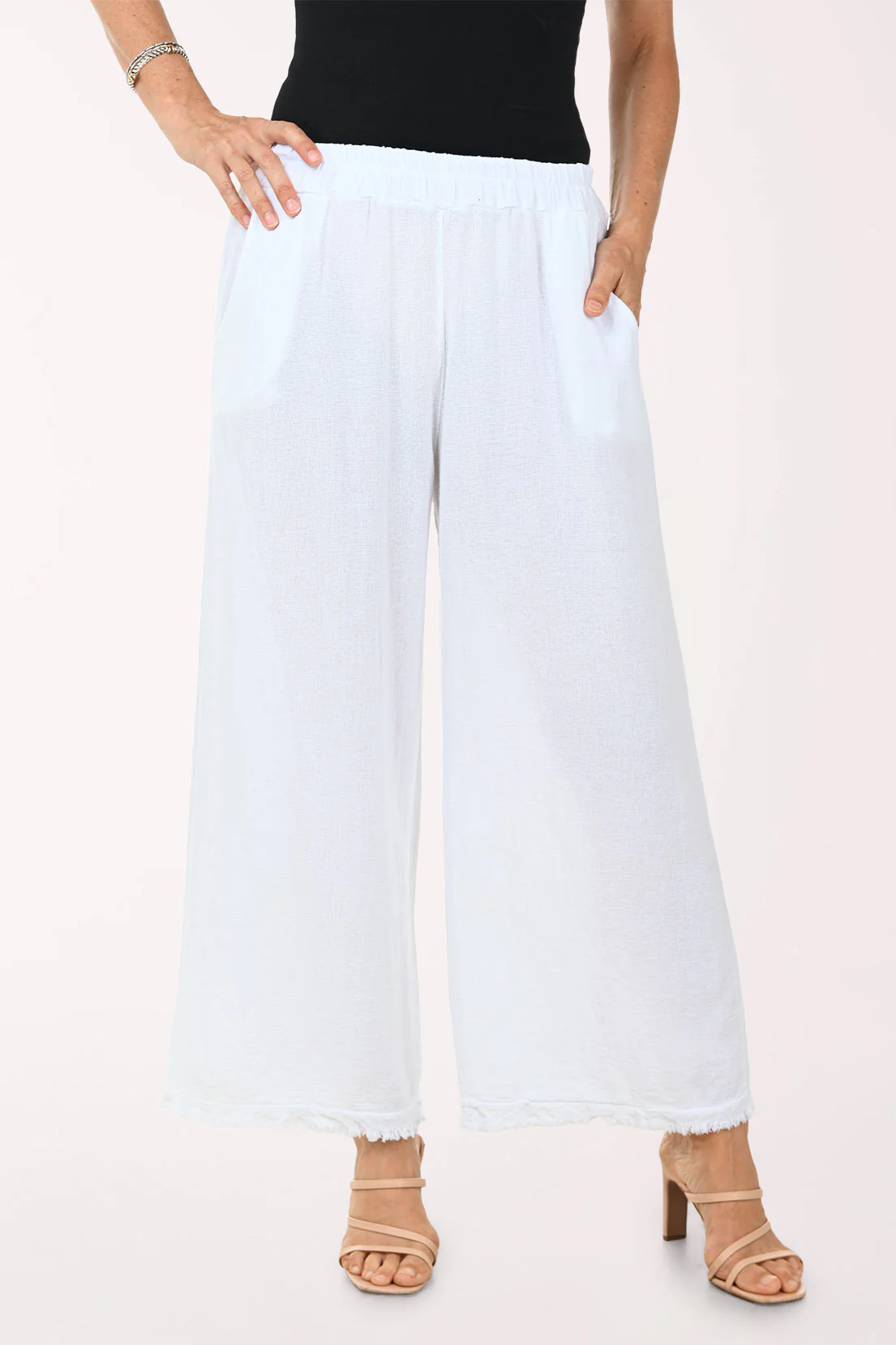 Linen-Blend Frayed Palazzo Pant - Image 3