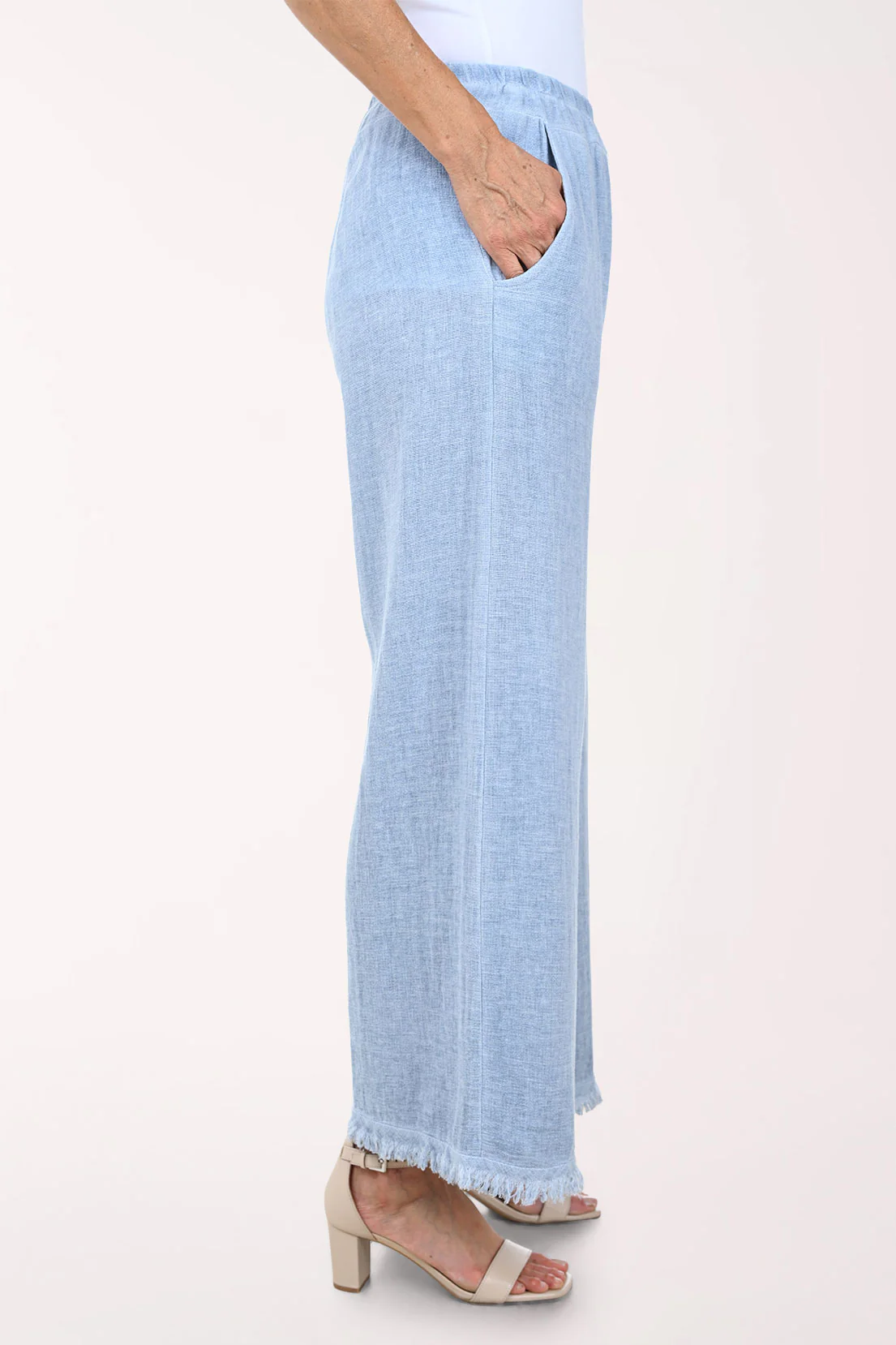 Linen-Blend Frayed Palazzo Pant - Image 5
