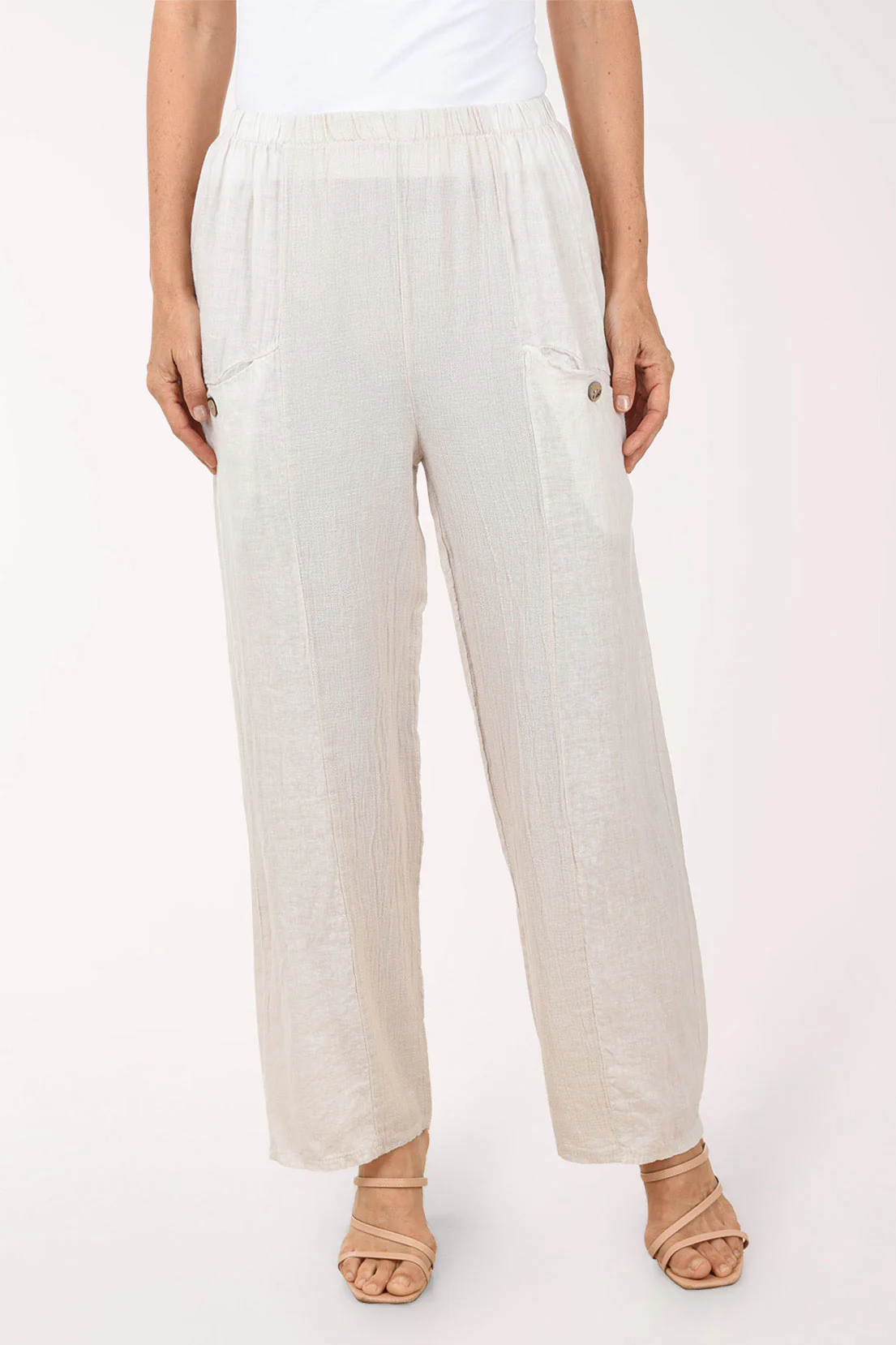 Mesh Accented Linen-Blend Gauze Pant - Image 2