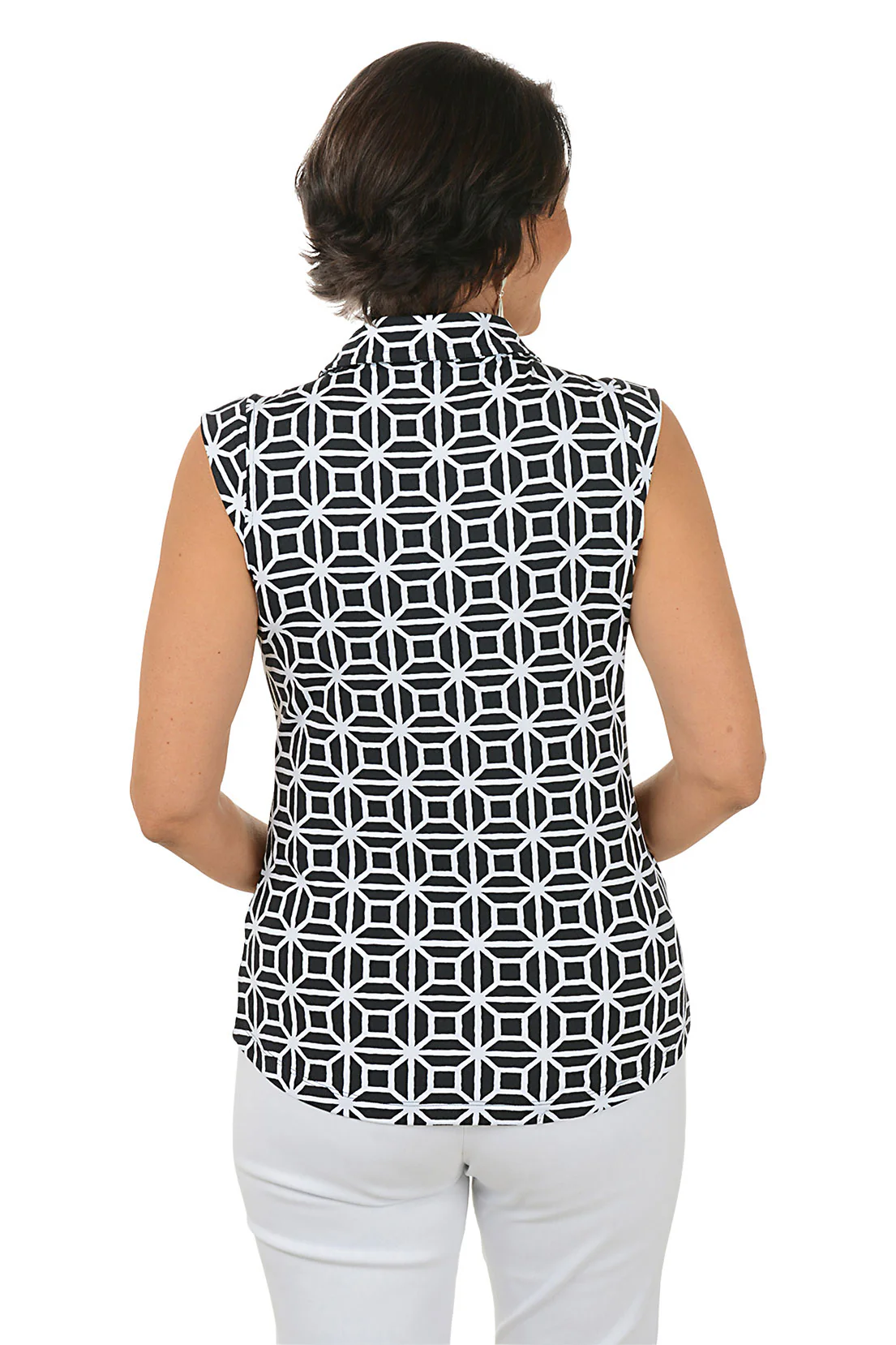 Black Carolyn Geometric UPF50+ Sleeveless Polo Top - Image 4