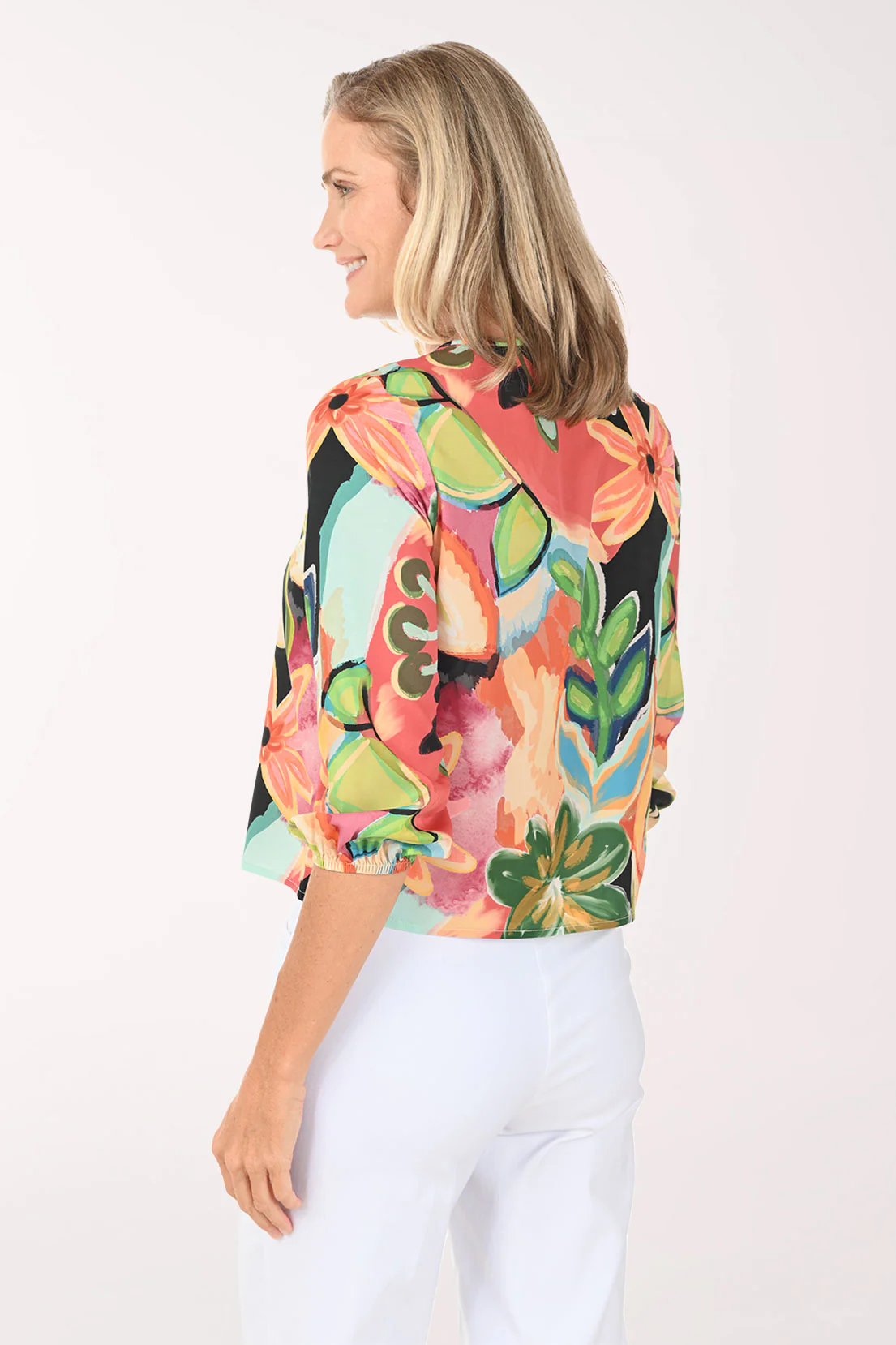 Vibrant Daisies V-Neck Tie-Front Blouse - Image 3
