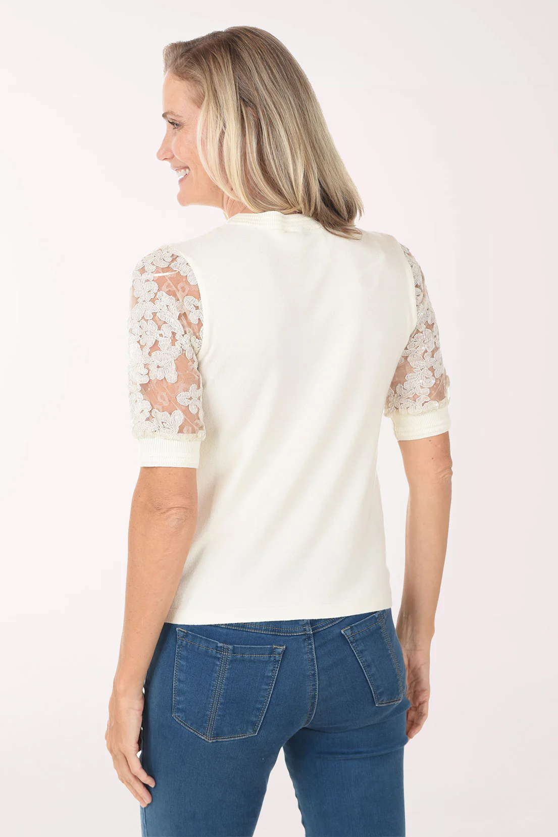 Sequined Lace Short Sleeve Sweater - Image 3