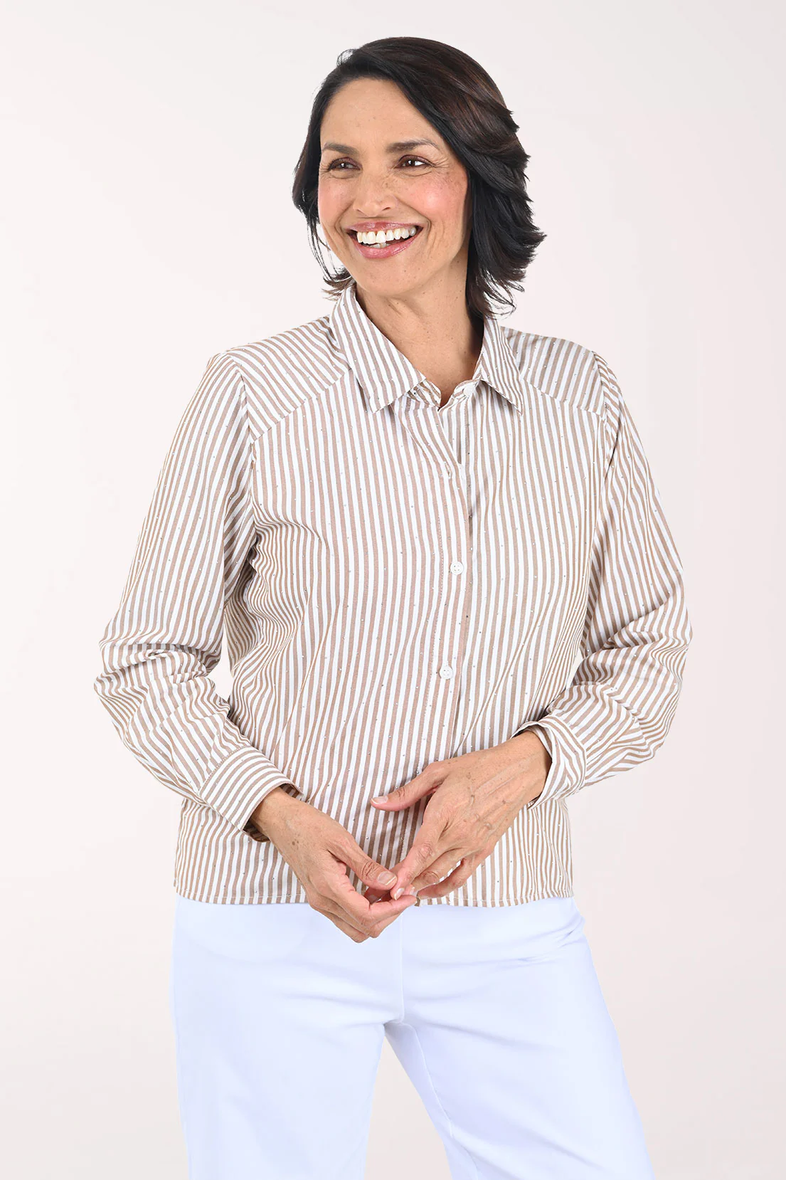 Rhinestone Striped High-Low Shirt - Image 5