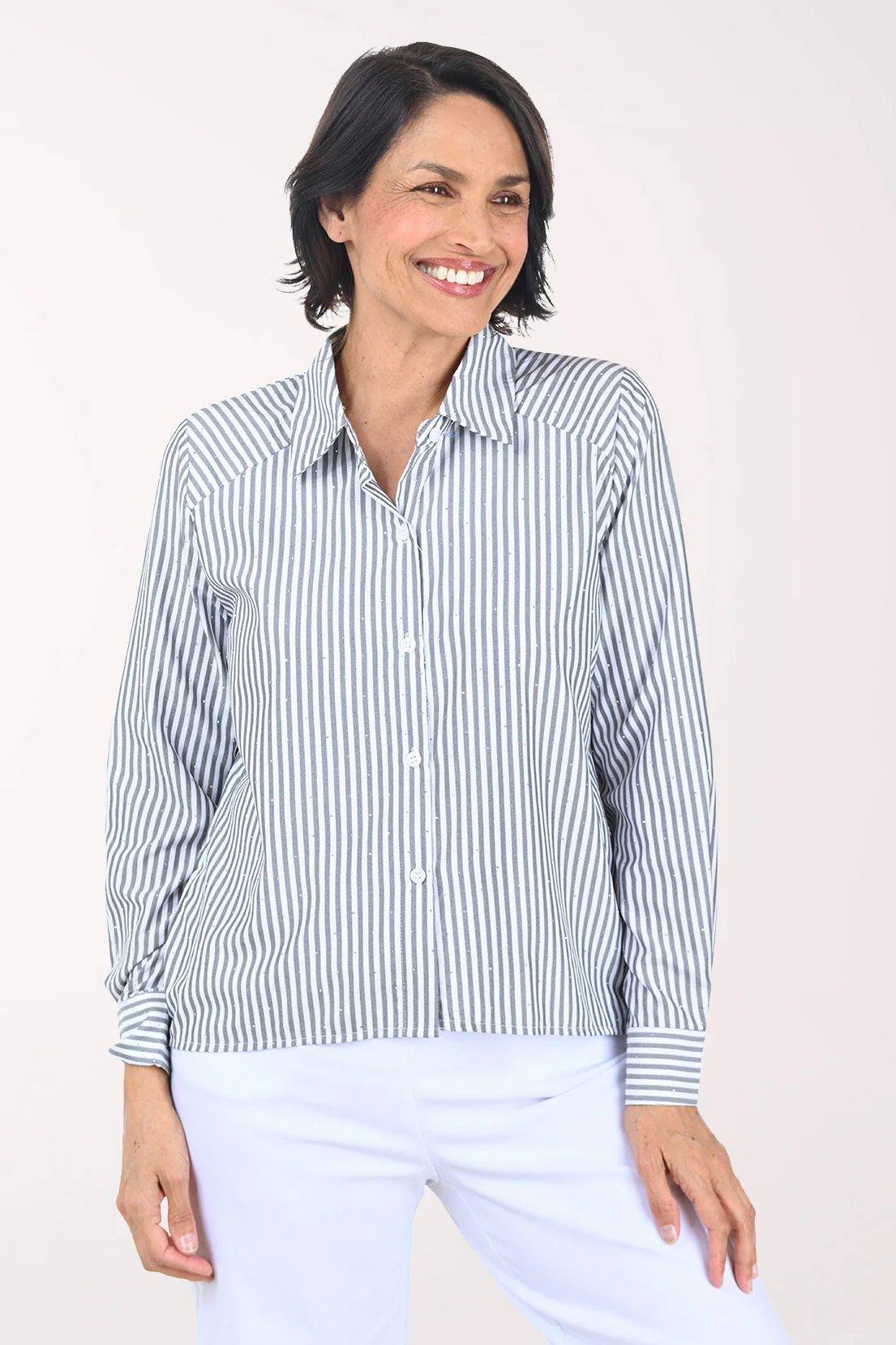 Rhinestone Striped High-Low Shirt - Image 6
