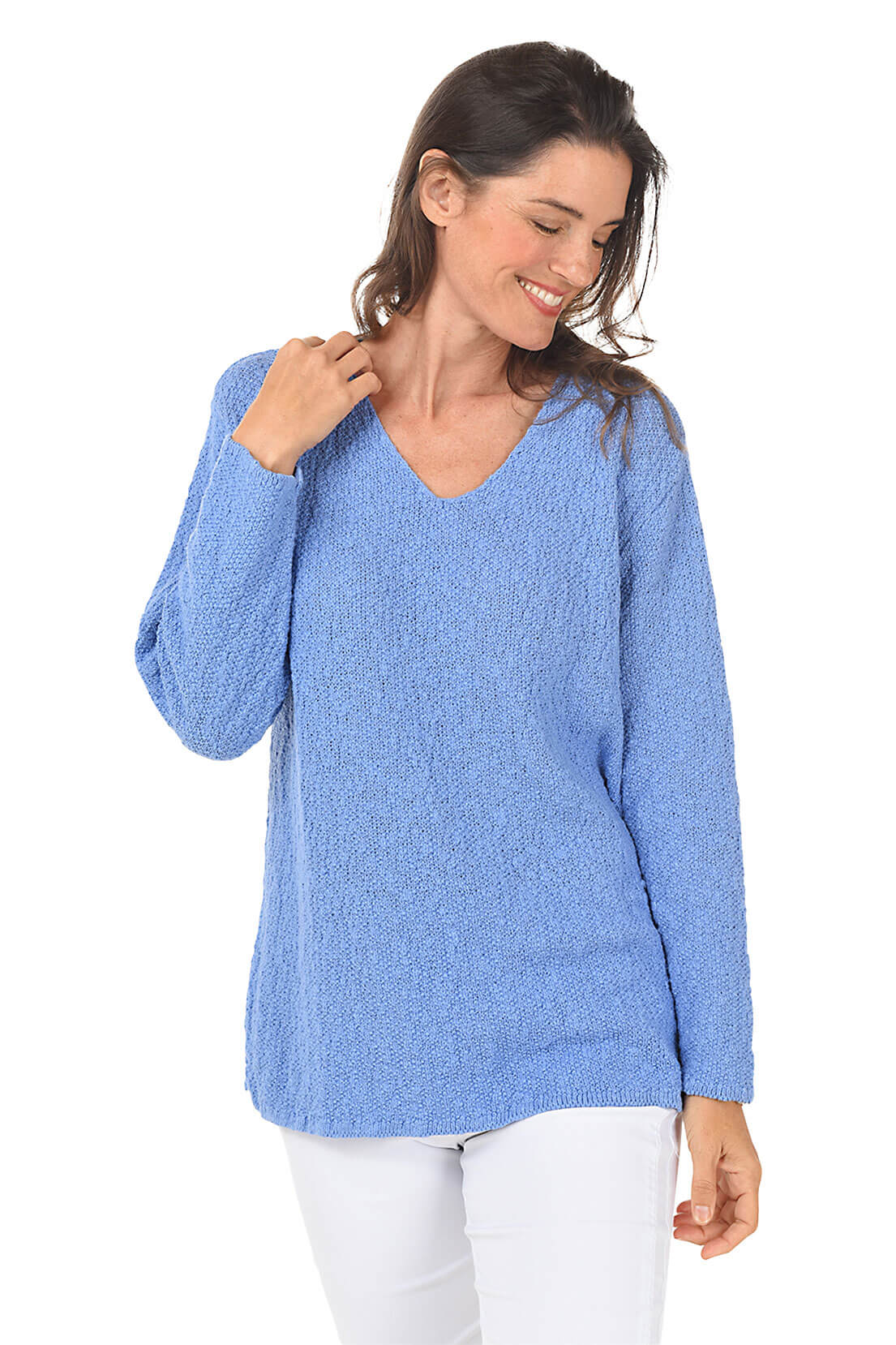 Cotton V-Neck Long Sleeve Sweater - Image 17