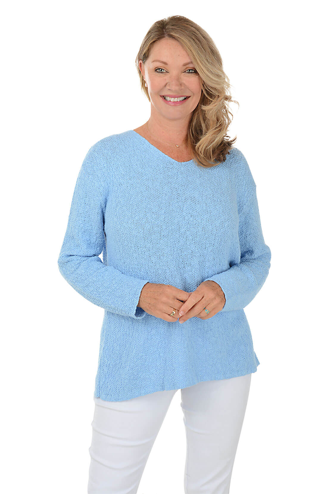 Cotton V-Neck Long Sleeve Sweater - Image 20