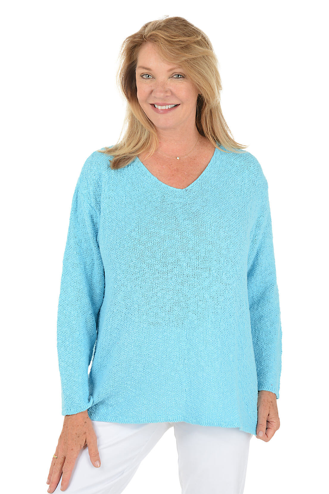 Cotton V-Neck Long Sleeve Sweater - Image 22
