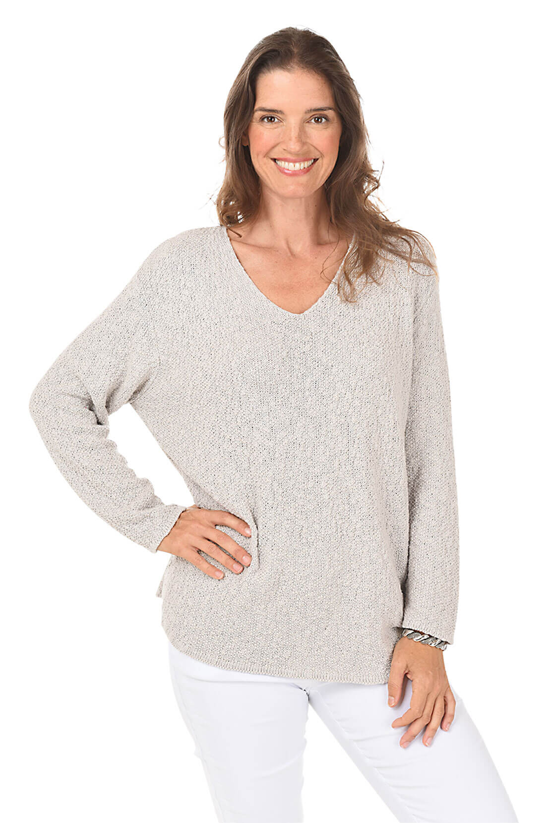 Cotton V-Neck Long Sleeve Sweater - Image 9
