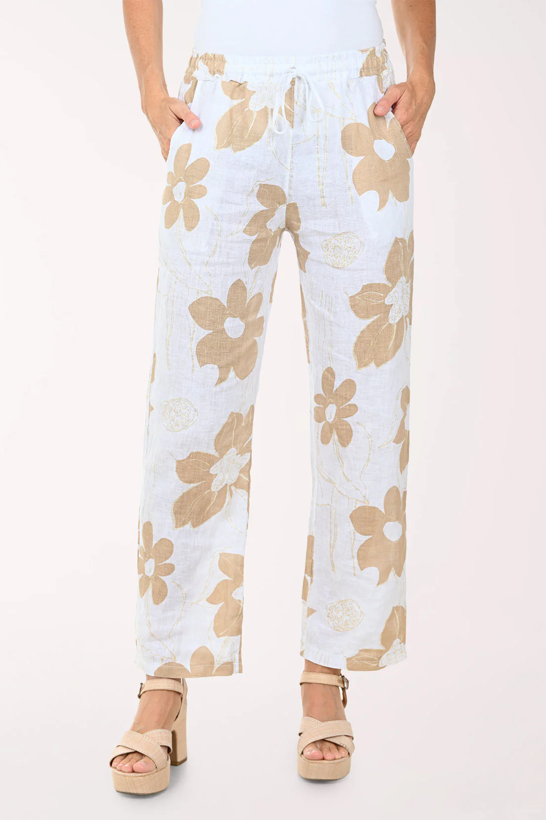 Gold Glitter Floral Linen Pant - Image 3