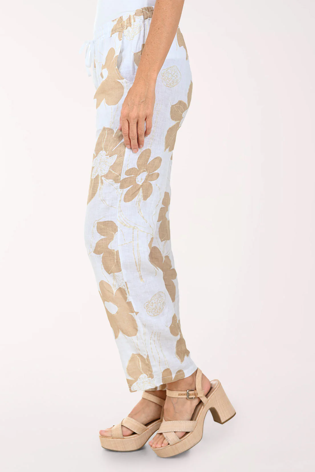 Gold Glitter Floral Linen Pant - Image 4