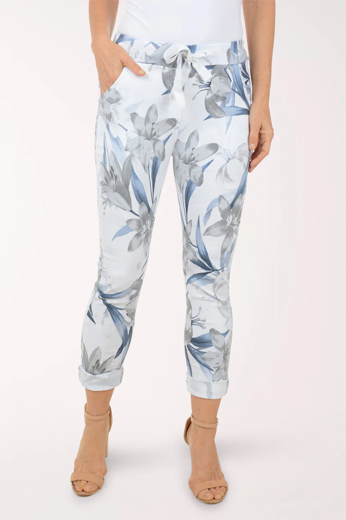 White Lily Flowers Jogger Pant