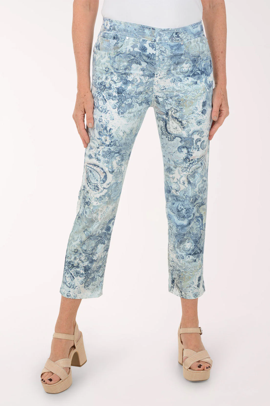 Floral Paisley Denim Crop Pant