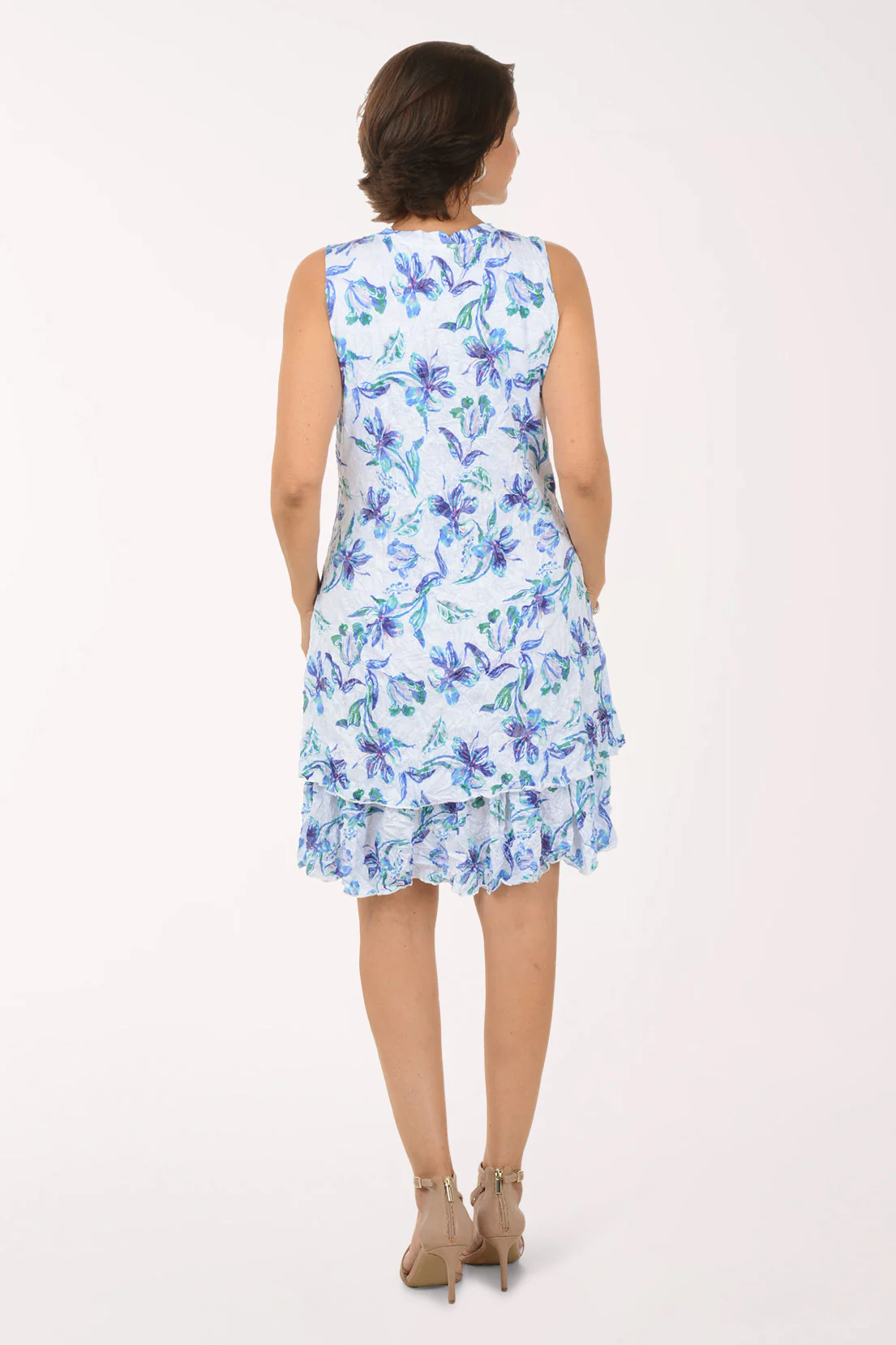 Iris Flowers Crinkle Layered Sleeveless Dress - Image 3