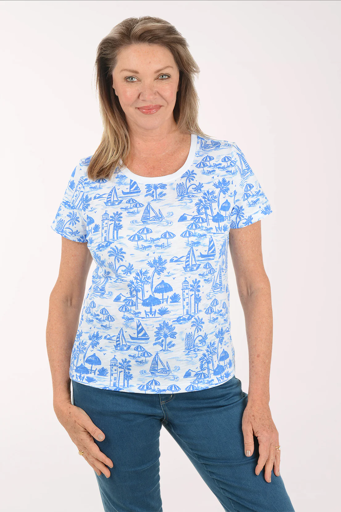 Sailboats And Lighthouses Slub Knit Cotton Tee - Image 2