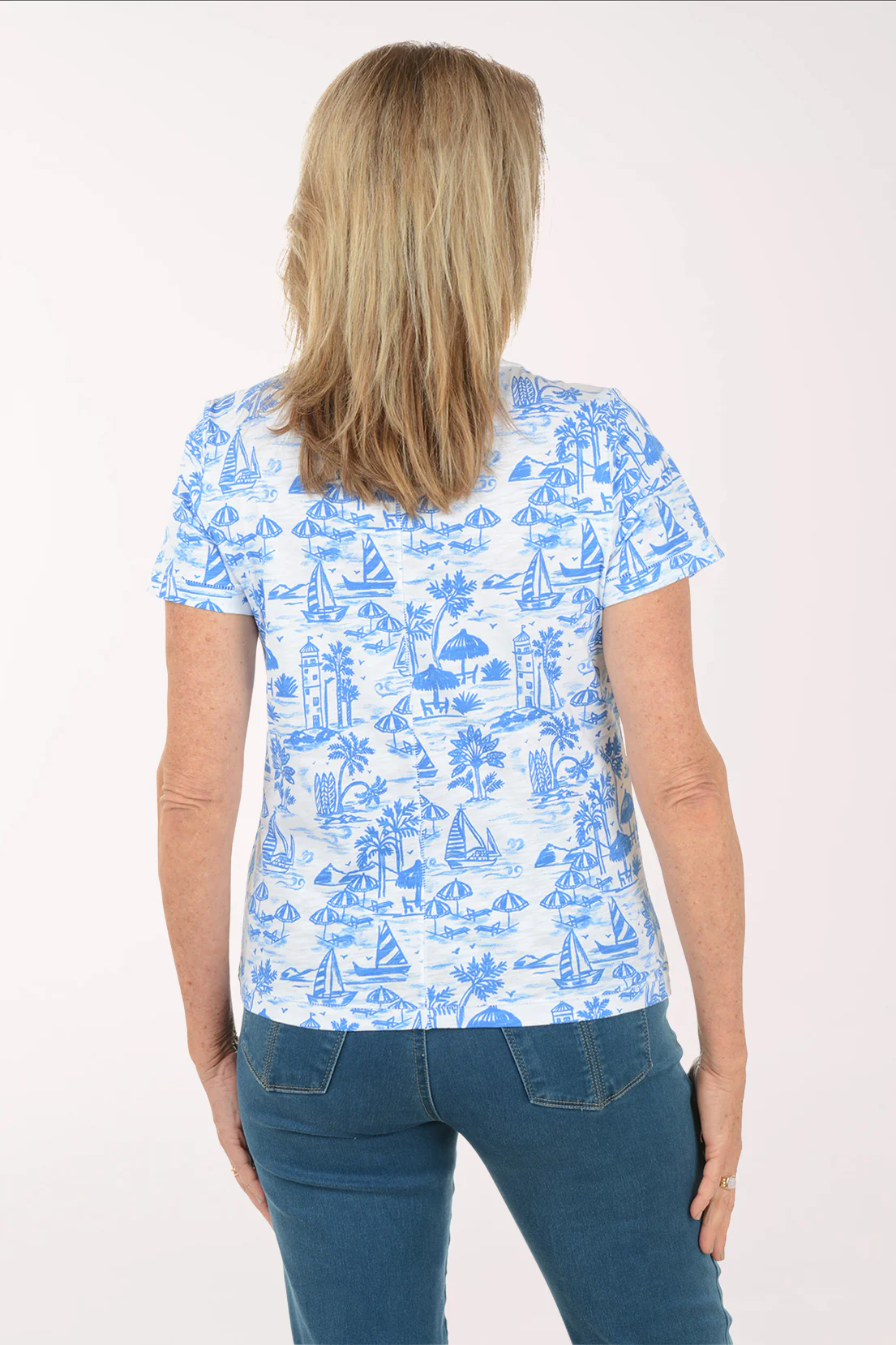 Sailboats And Lighthouses Slub Knit Cotton Tee - Image 4