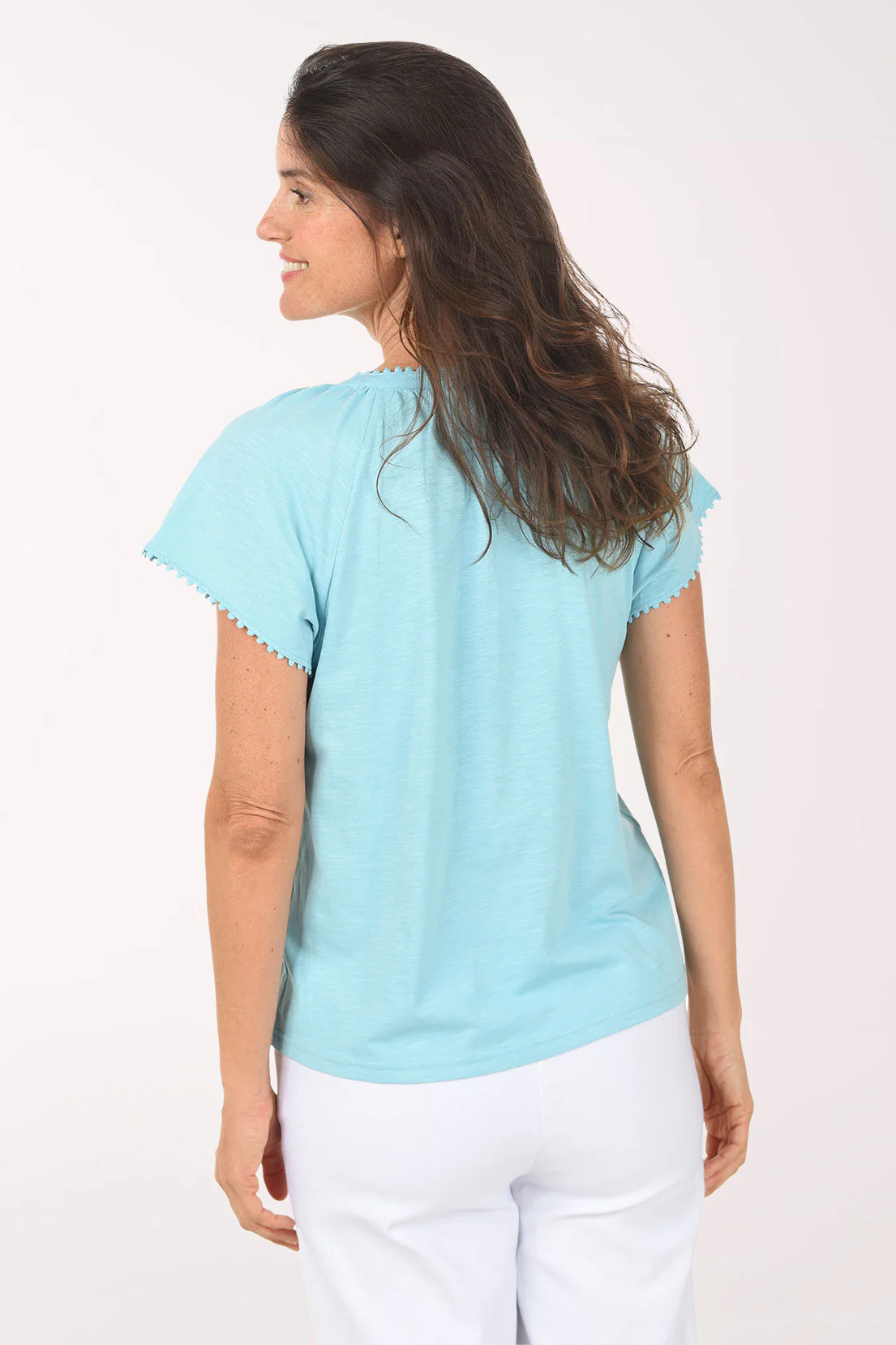 Dotted Lace Trim Tassel Neck Top - Image 3