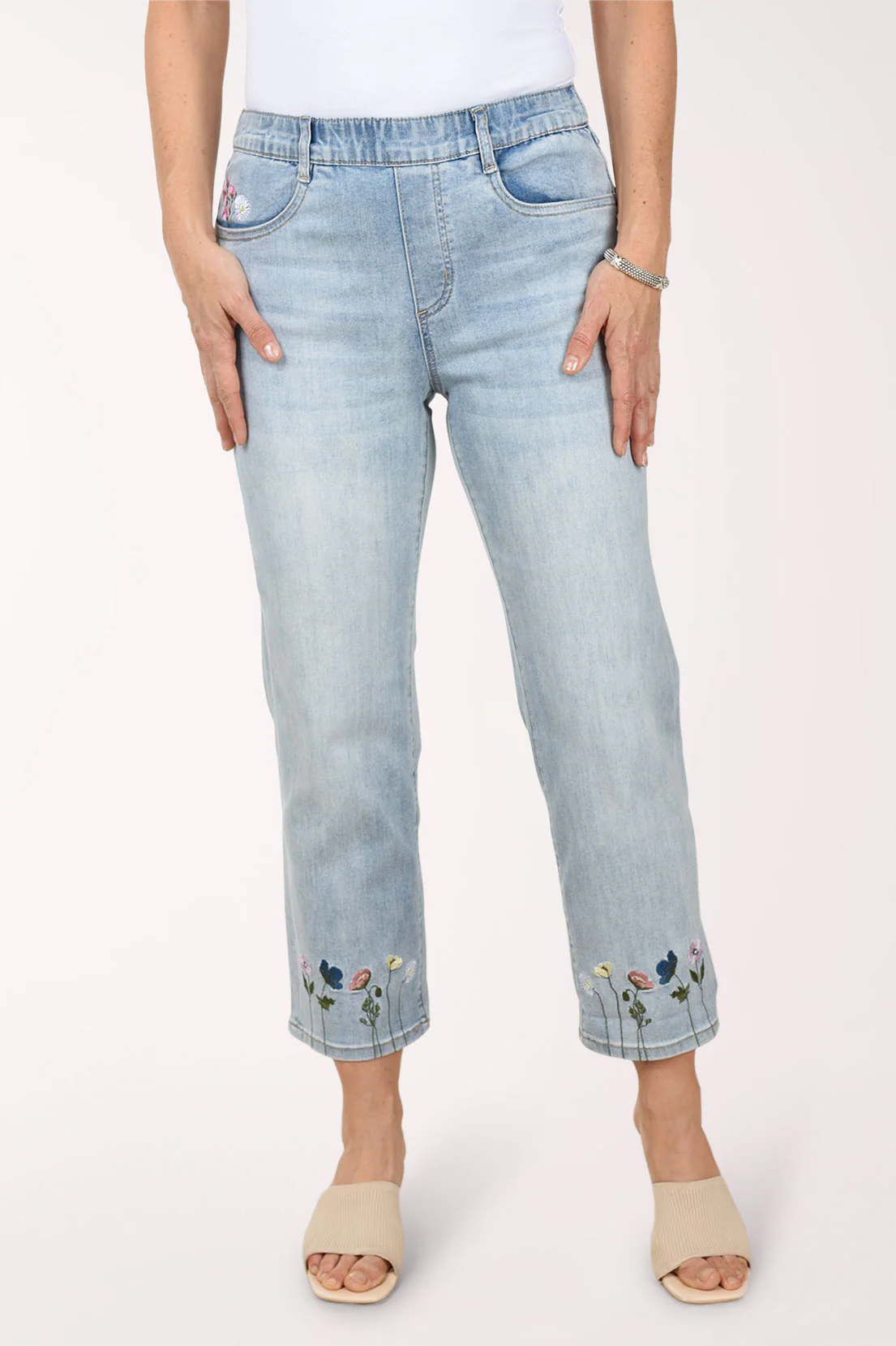 Strawberry Floral Pull-On Denim Pant