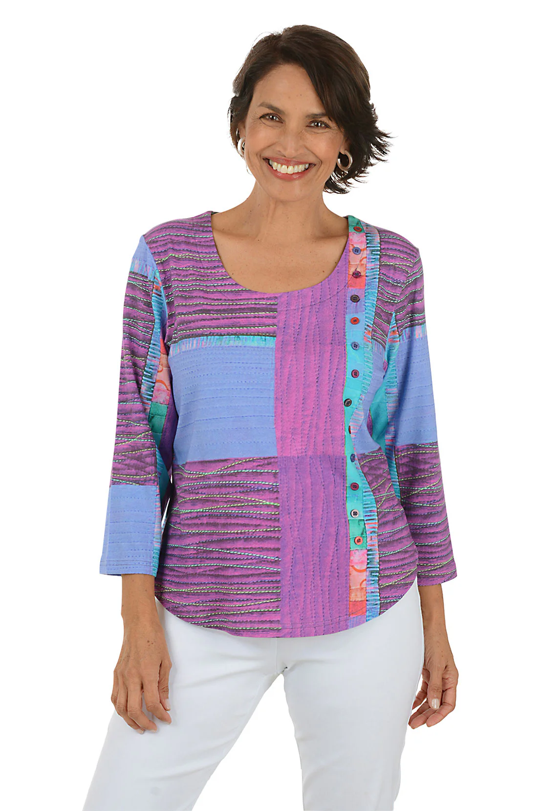 Petite Lexi Offset Button 3/4 Sleeve Top