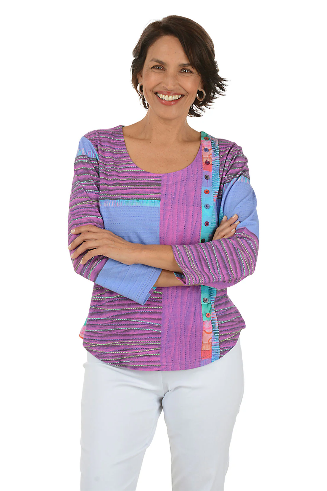 Petite Lexi Offset Button 3/4 Sleeve Top - Image 2
