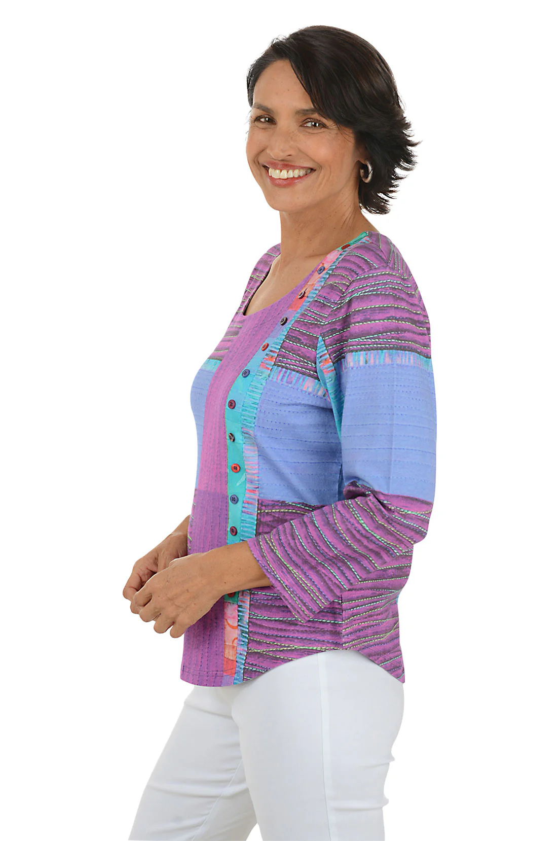 Petite Lexi Offset Button 3/4 Sleeve Top - Image 3