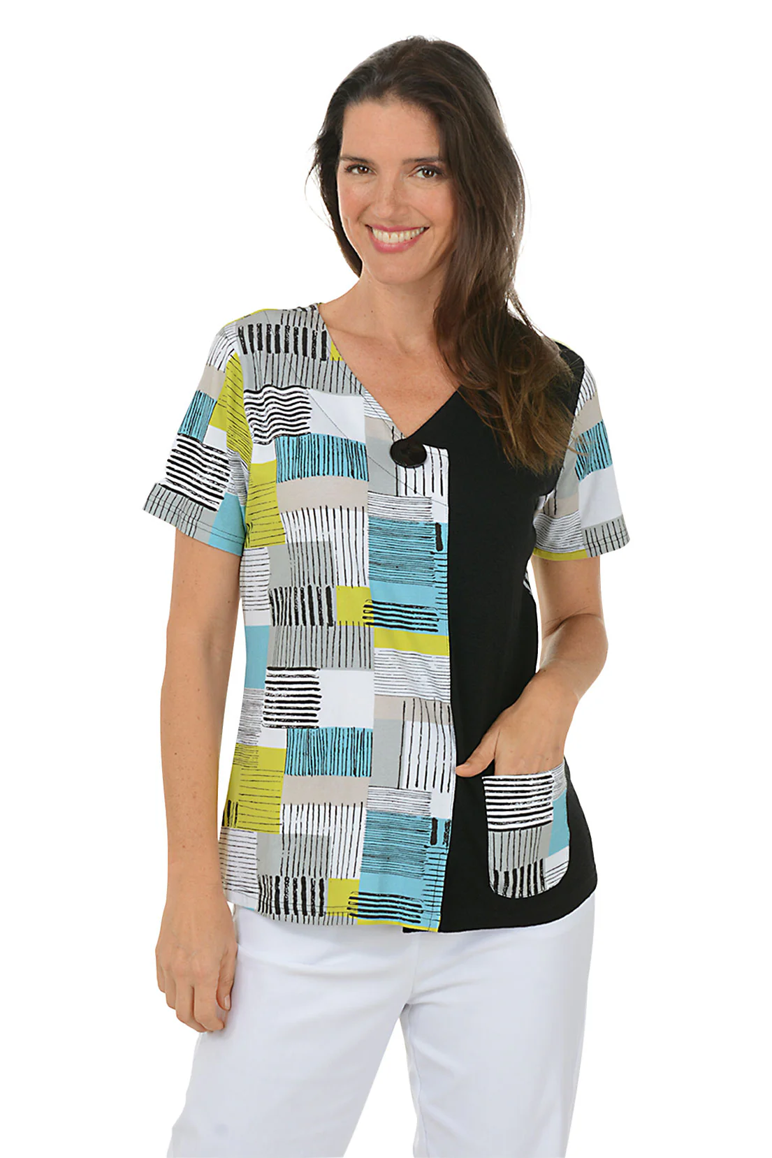 Petite Anka Single Button V-Neck Tee