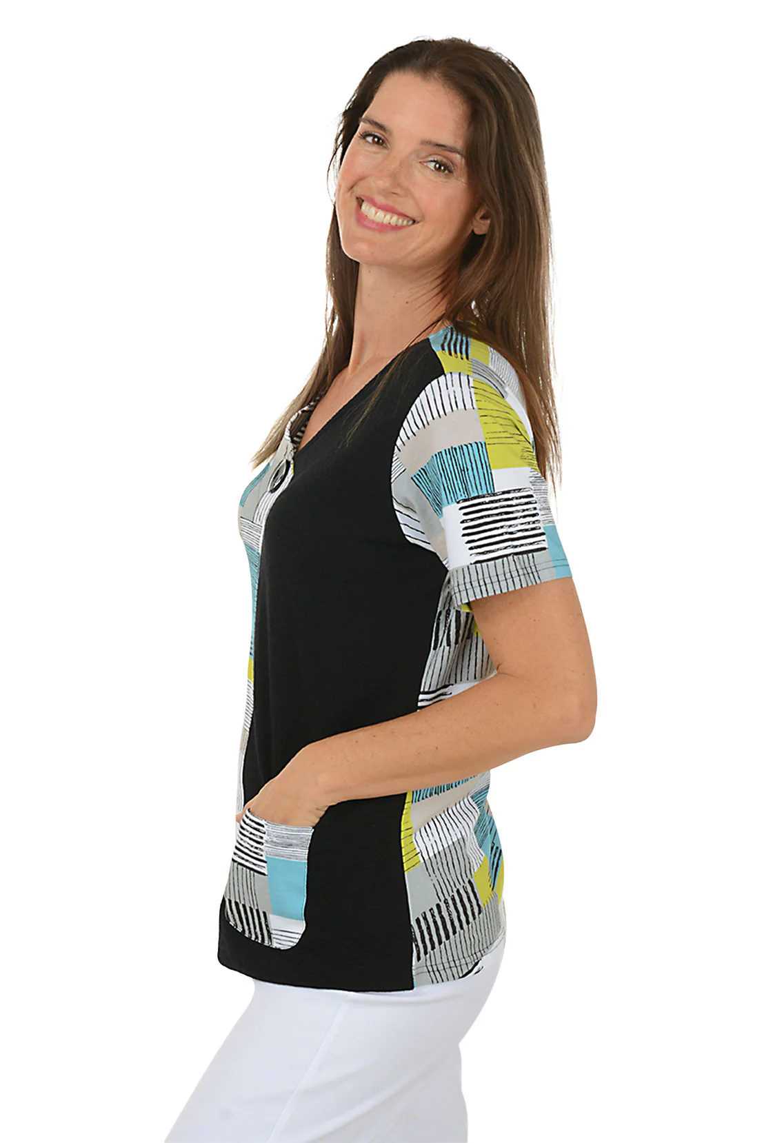 Petite Anka Single Button V-Neck Tee - Image 2