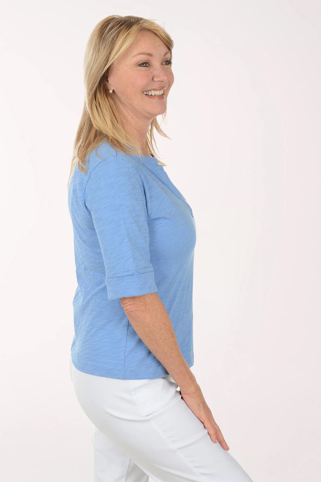Split Neck 100% Cotton Slub Knit Top - Image 2