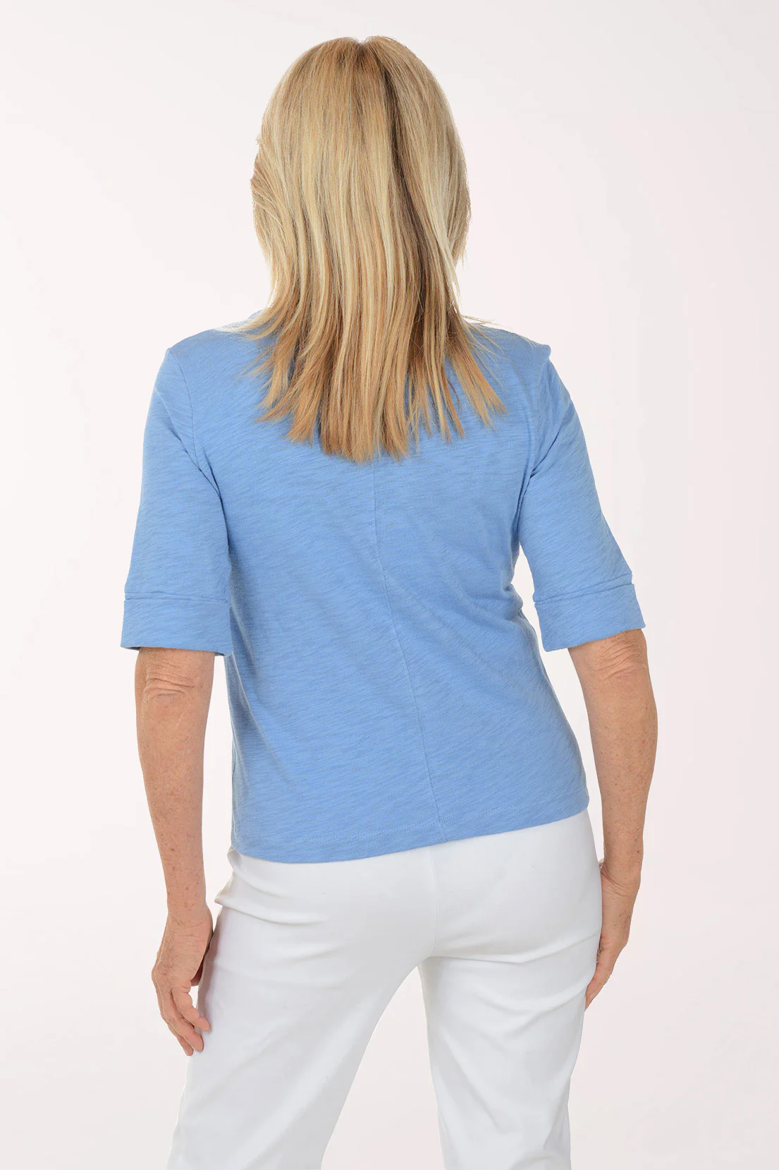 Split Neck 100% Cotton Slub Knit Top - Image 3