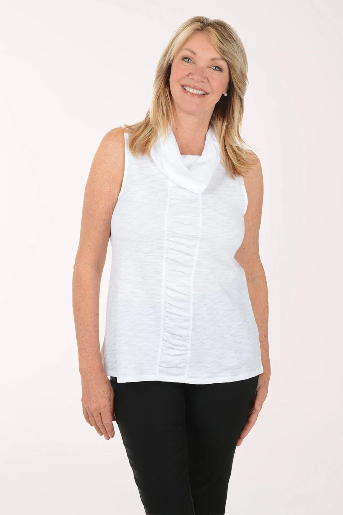 Cowl Neck Ruched Front Cotton Tank
