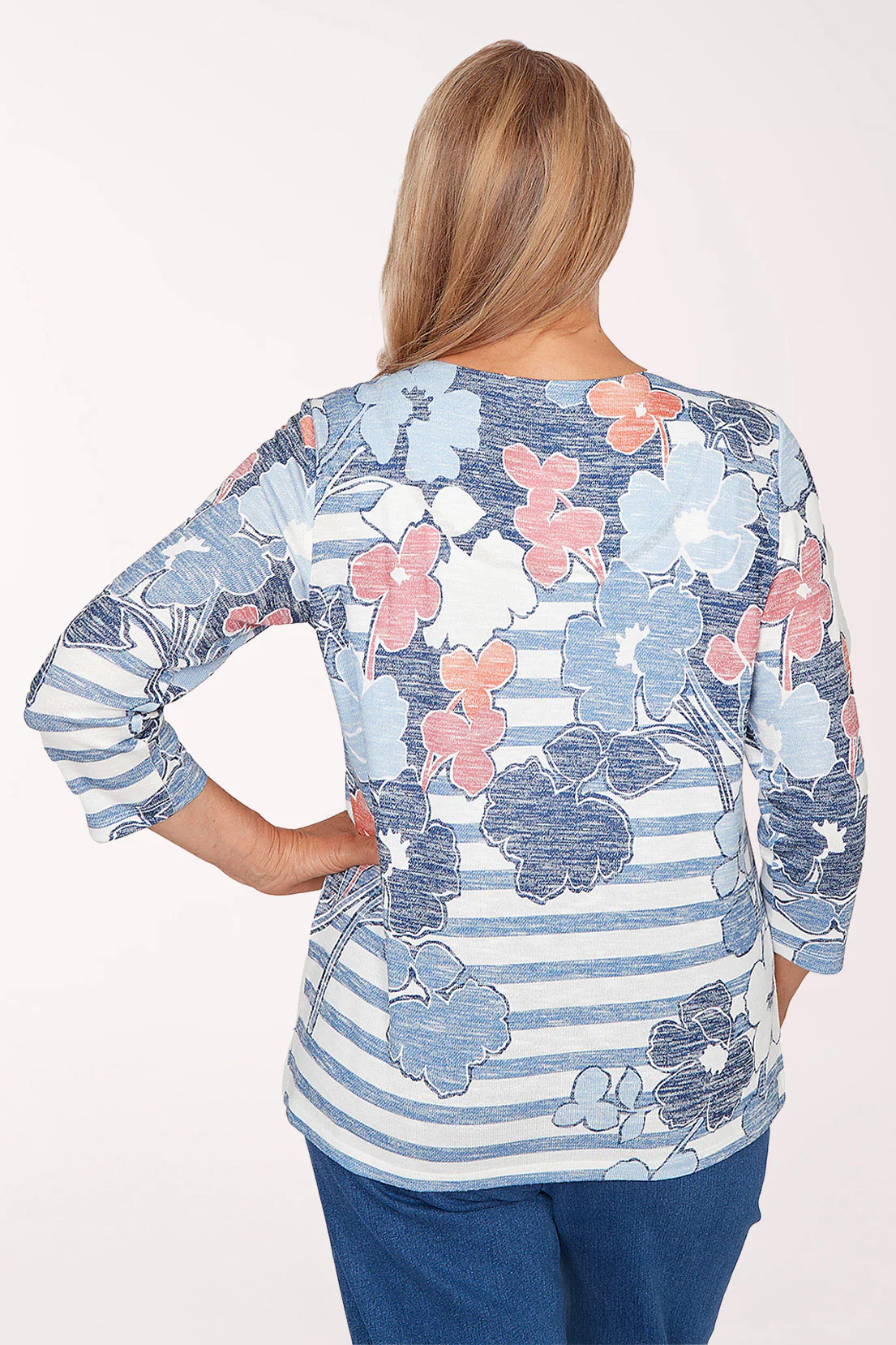 Petite Austin Stripe Floral Notch Neck Top - Image 3