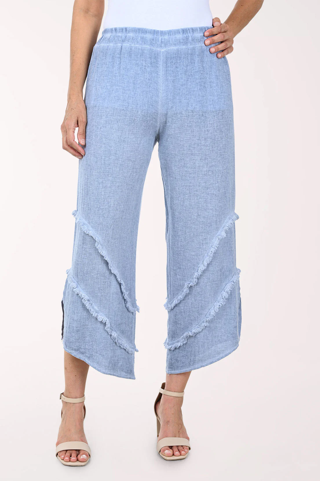 Diagonal Frayed Linen-Blend Pant