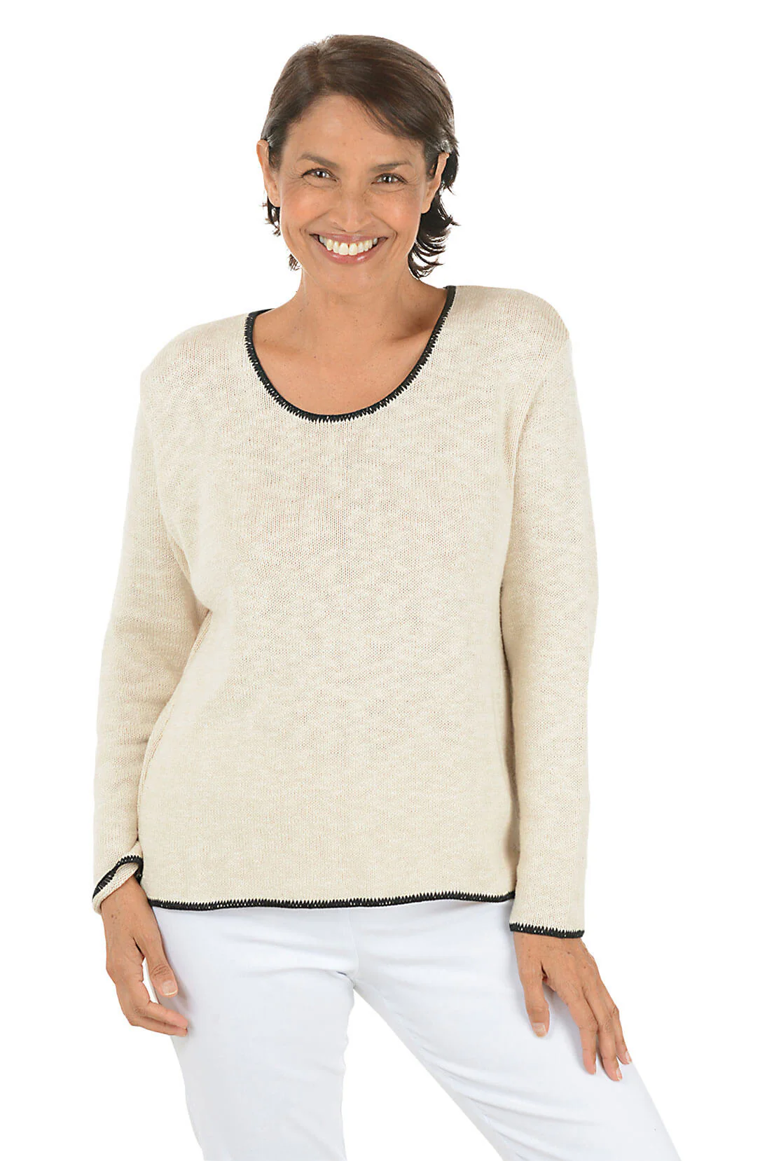Contrast Piping 100% Cotton Crewneck Sweater - Image 5