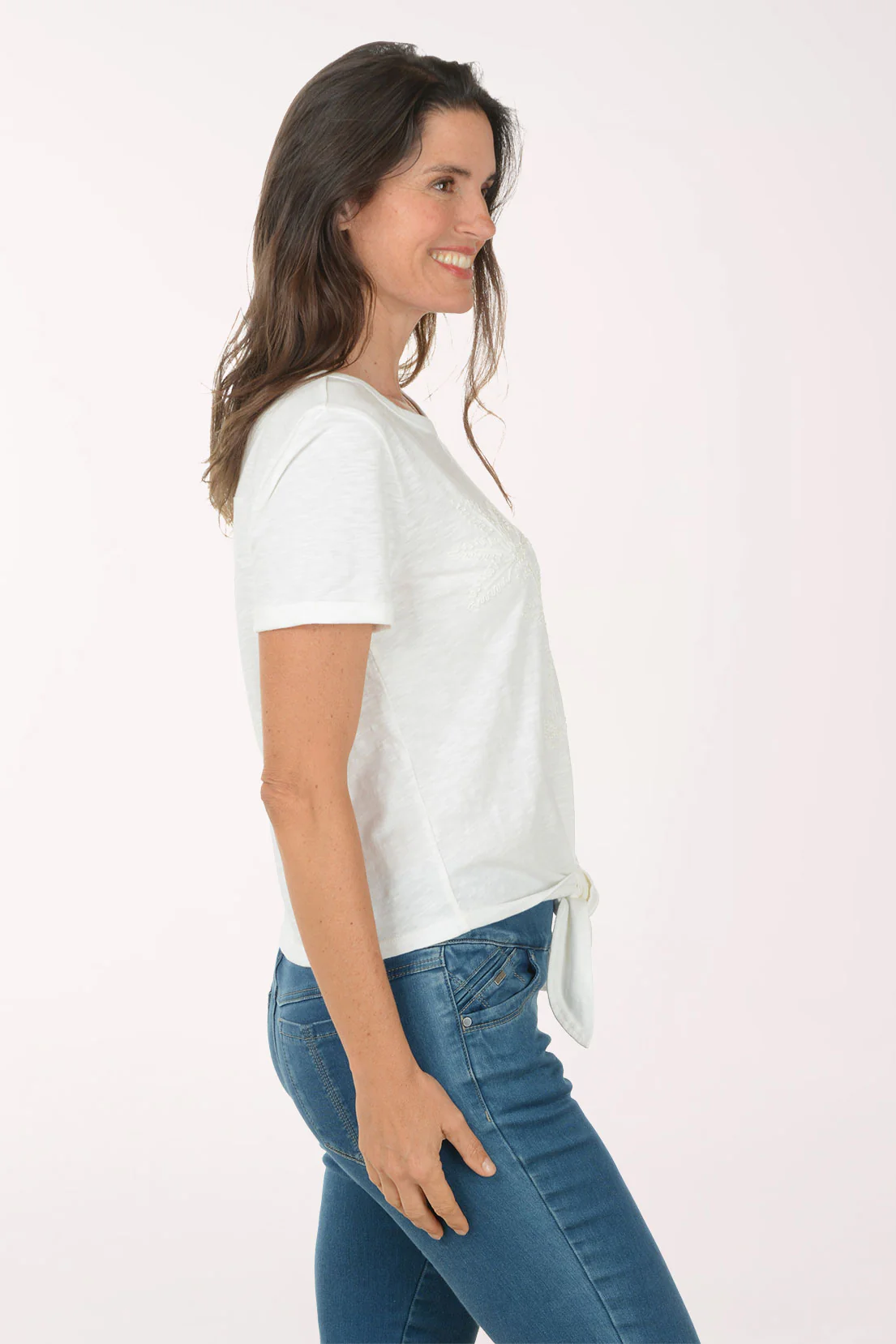 Palm Tree Embroidery Tie-Front Tee - Image 2