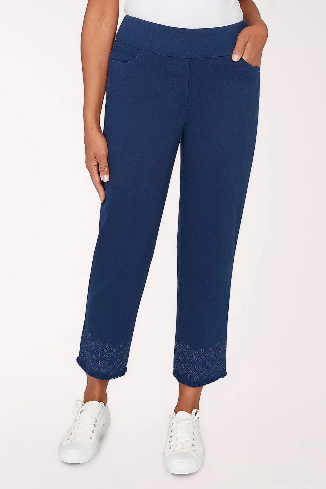 Mykonos Embroidered Lattice Hem Ankle Pant