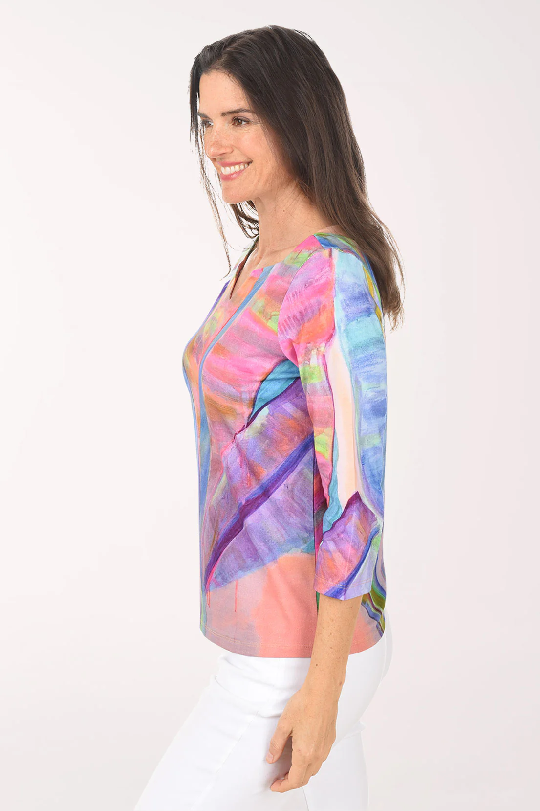 Neon Palm Cotton Notched Neck Top - Image 2