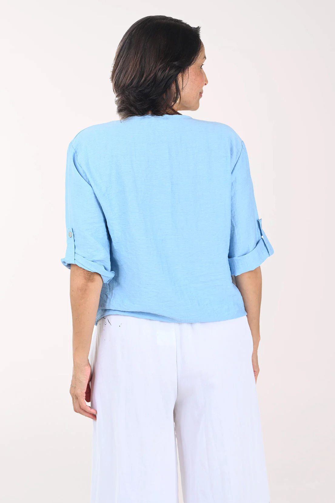 Linen-Blend Tie-Front Roll Sleeve Blouse - Image 3