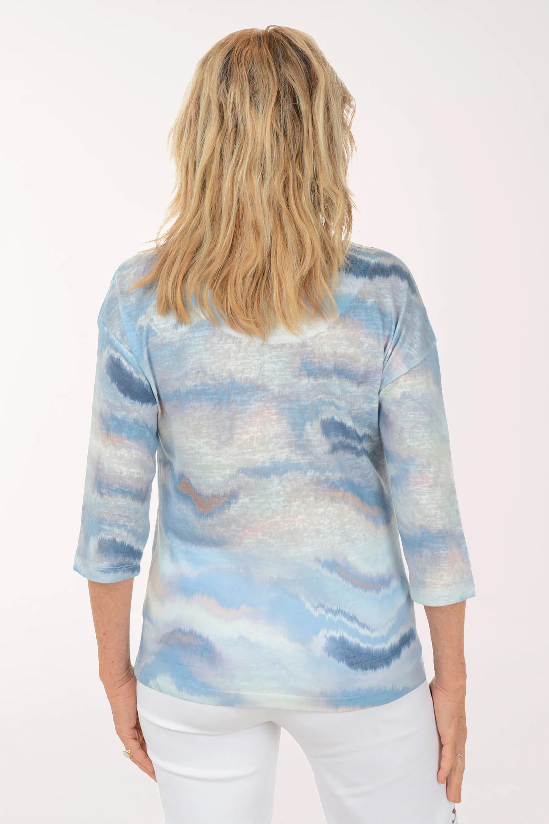 Misty Tie-Dye Notch Neck Knit Top - Image 3