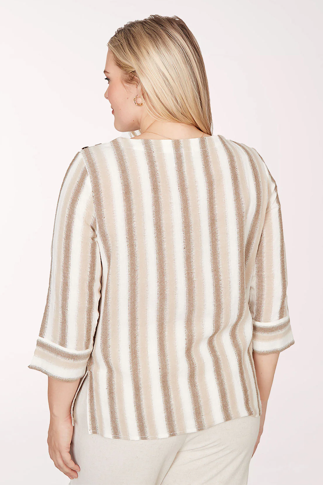 Natural Wonder Spliced Stripe Cotton Blouse - Image 3