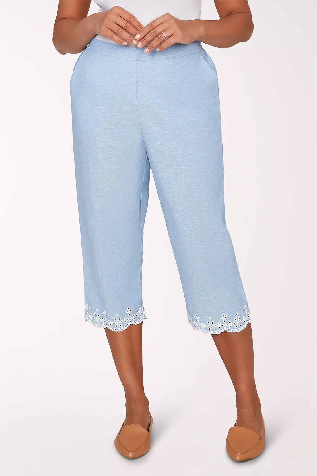 Caribbean Blues Eyelet Hem Capri Pant - Image 4