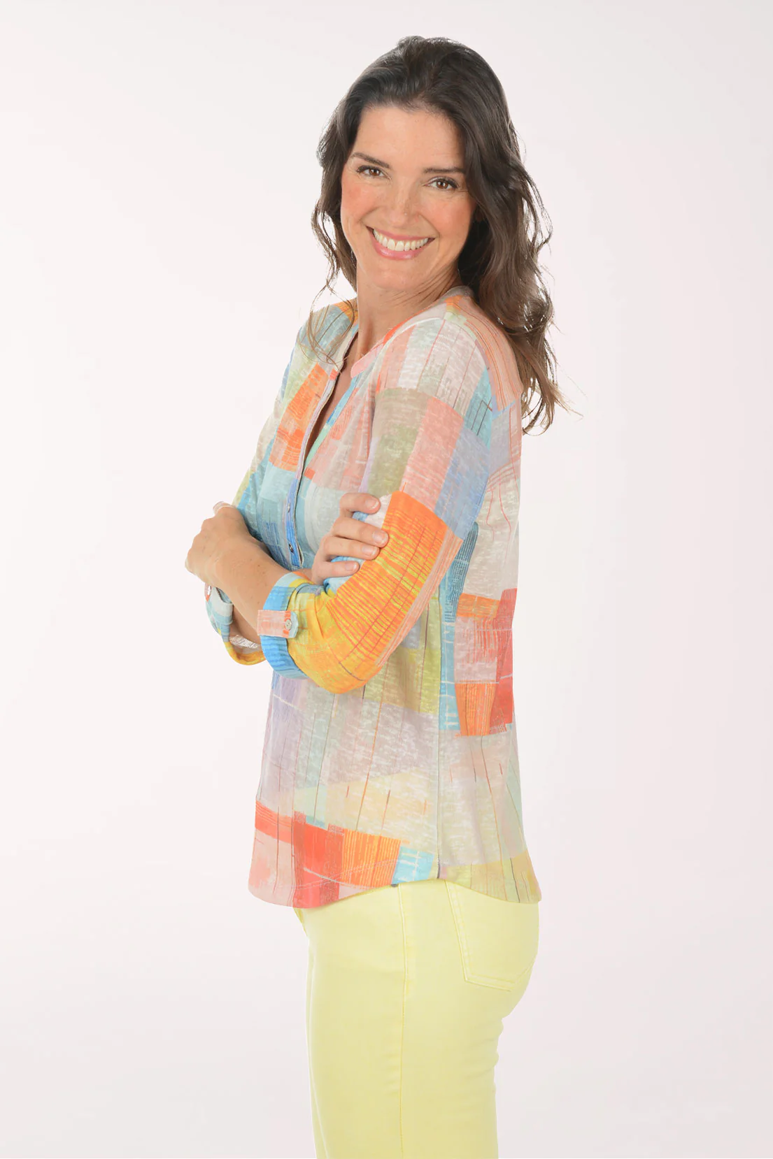 Summer Plaid Henley Knit Top - Image 3