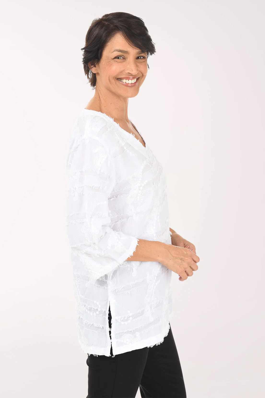 Dragonfly Embroidered V-Neck Blouse - Image 2