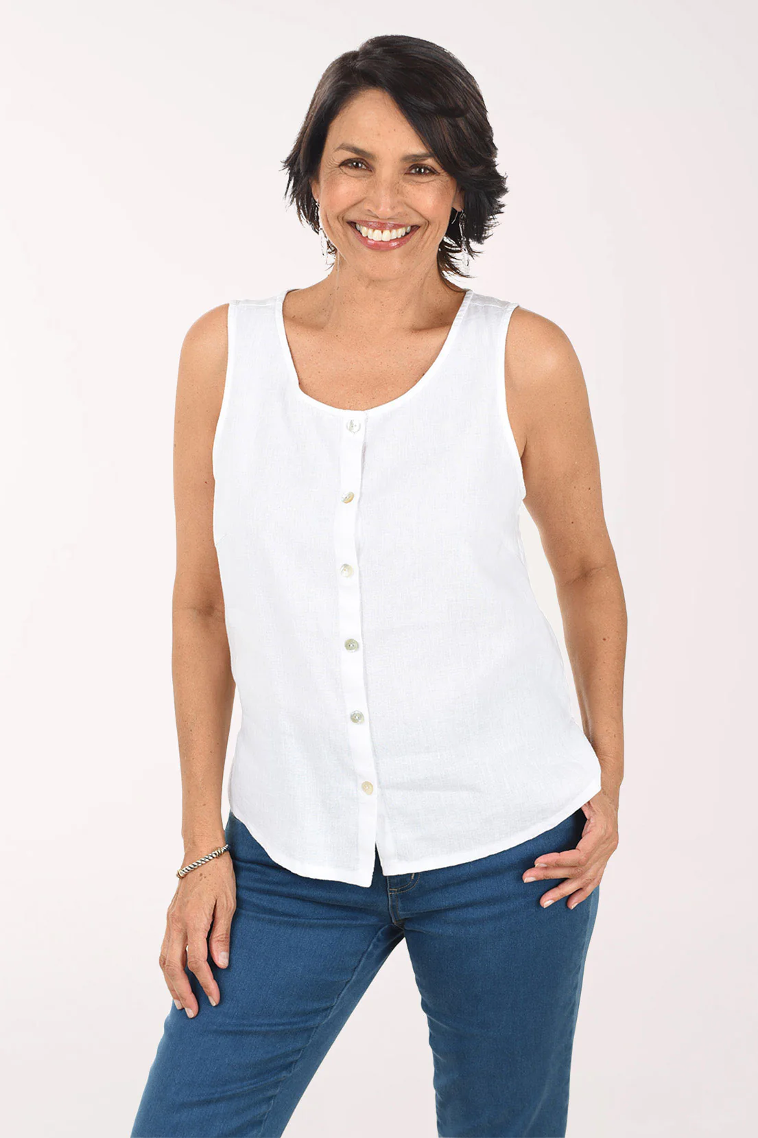 Solid Linen-Blend Button-Front Tank Top - Image 5